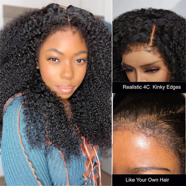Type 4C Edges Hairline Wear Go Wig Kinky Curly Hair 4x6 Glueless Swiss HD Lace Wigs