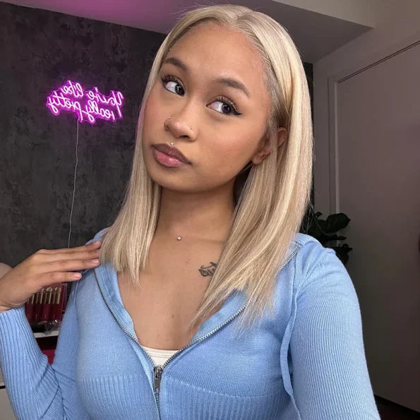 Blonde Highlight Color Bob Human Hair 6×5 13×6 HD Lace Glueless Wig P16/613 Pre Bleached & Plucked