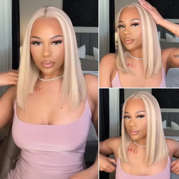 Blonde Highlight Color Bob Human Hair 6×5 13×6 HD Lace Glueless Wig P16/613 Pre Bleached & Plucked
