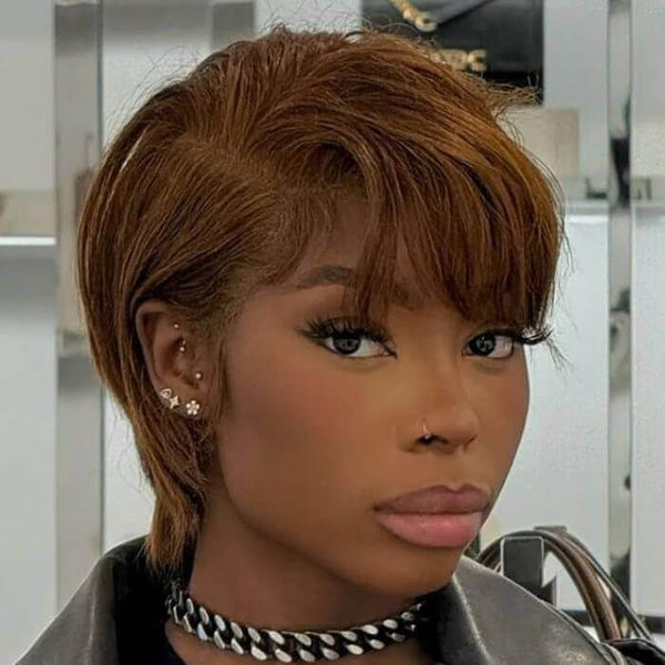 Brown Highlight Wavy Bob Wig Lace Front Human Hair