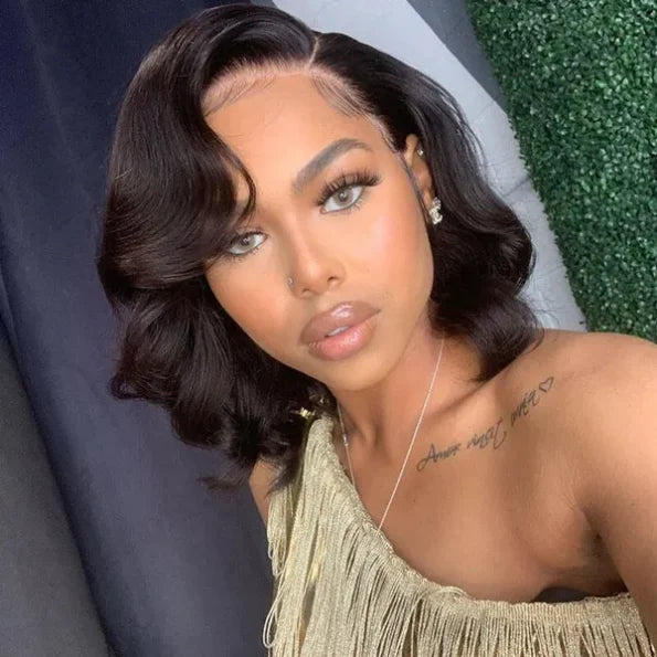 Trendy Short Loose Curl Side Part Human Hair Wig Minimalist Pre Cut HD Lace Glueless Wig