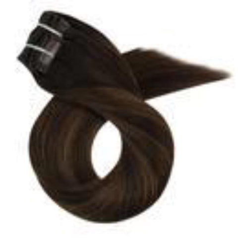 Clip In Human Hair Colour Darkest Brown #2 Fading To Medium Brown #6 Mixed With#2(#2/6/2)
