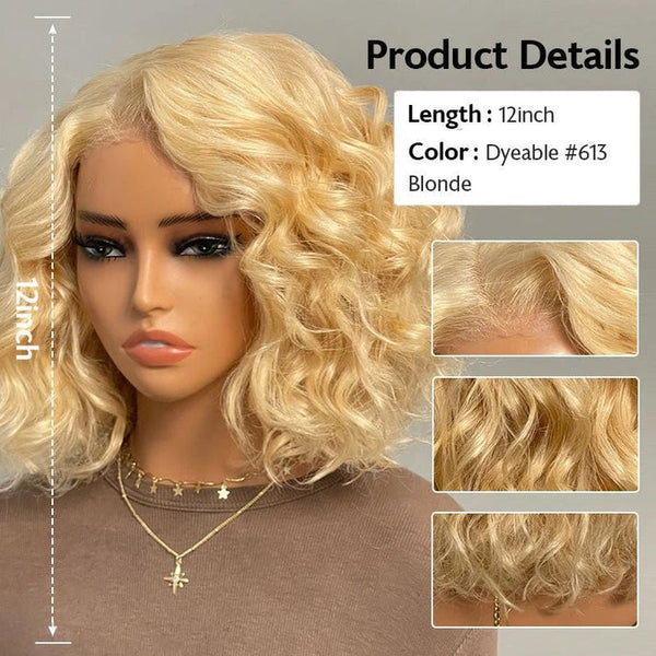 613 Blonde Short Cut Bob Wigs Loose Body Wave Human Hair