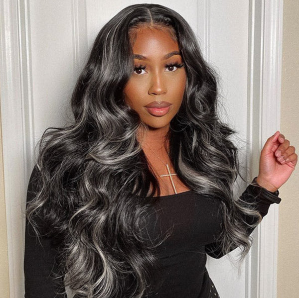Gray Highlights In Black Hair Body Wave*