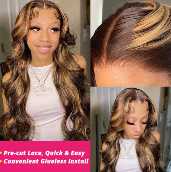 Balayage Body Wave Ready To Wear  P4/27  Highlighted Honey Blonde Wigs