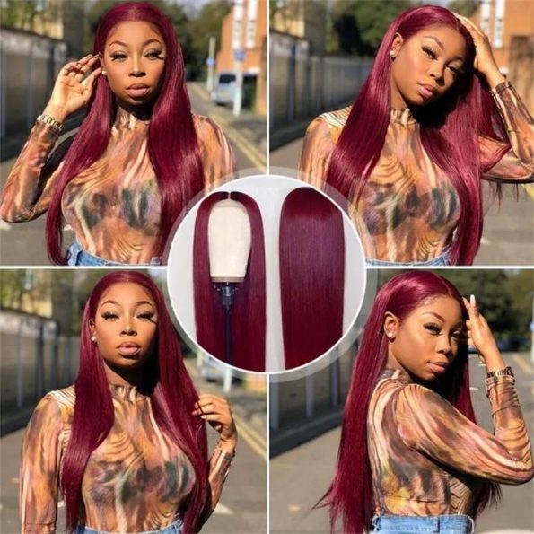 
Body Wave 99J 13×4 Lace Front Wig HD Lace Burgundy Colored Straight 6×5 Wear Go Glueless Wig 180% Density