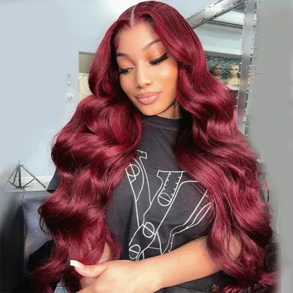 Body Wave 99J 13×4 Lace Front Wig HD Lace Burgundy Colored Straight 6×5 Wear Go Glueless Wig 180% Density