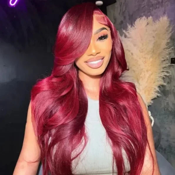 Body Wave 99J 13×4 Lace Front Wig HD Lace Burgundy Colored Straight 6×5 Wear Go Glueless Wig 180% Density