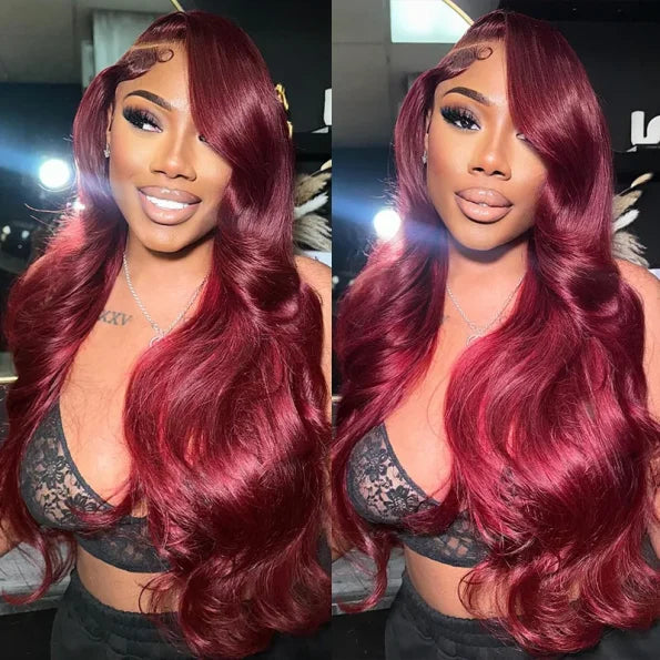Body Wave 99J 13×4 Lace Front Wig HD Lace Burgundy Colored Straight 6×5 Wear Go Glueless Wig 180% Density