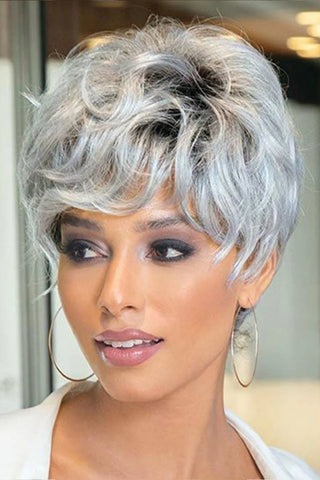 Grey Pixie Cut Human Hair Wig with Bangs