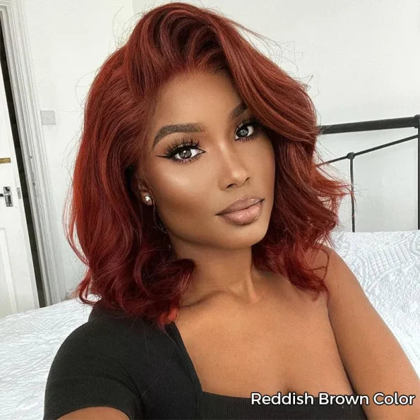 Short Loose Body Wave 6×5 HD Lace Glueless Wig Reddish Brown/99J Burgundy/Brown Color 100% Human Hair