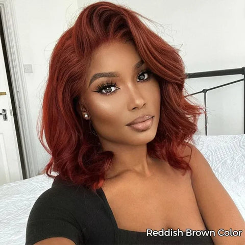 Short Loose Body Wave 6×5 HD Lace Glueless Wig Reddish Brown/99J Burgundy/Brown Color 100% Human Hair