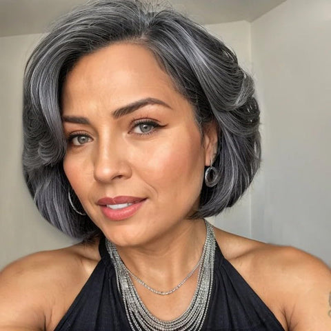 Salt and Pepper 9" Short Wigs for Lace Front Bob