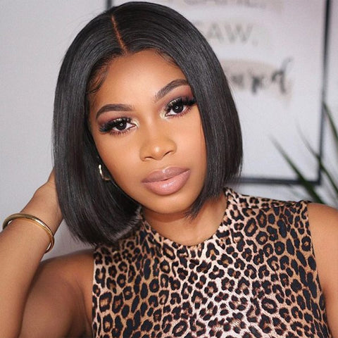 Pre Bleached Knots Short Straight Human Hair Bob 6×5 HD Pre-Cut Lace Glueless Wig