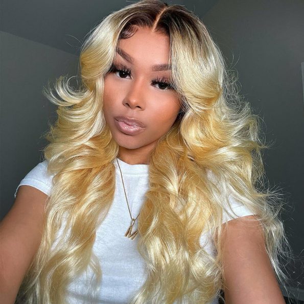 #4/613 Blonde Wig With Brown Roots Straight/Body Wave 13×4 HD Lace Human Hair Wigs