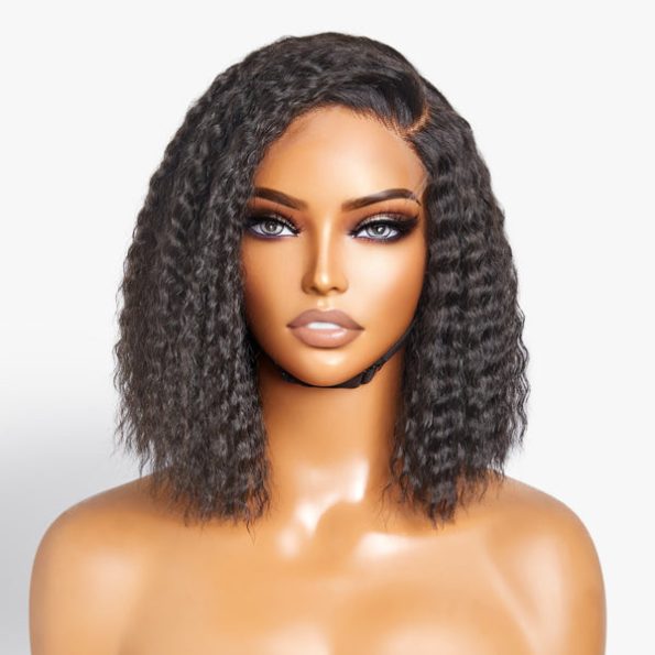 Chic Bohemian Curly 6×5 HD Pre-Cut Lace Glueless Short Bob Wig 100% Human Hair Pre Bleached Knots