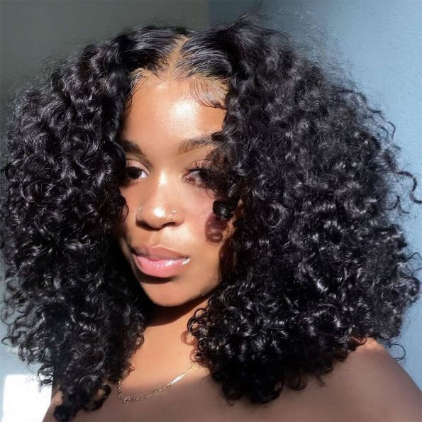 Natural Curly Glueless Wig Short Bouncy Deep Curly 6x5 13x4  HD Lace Wig Pre Bleached & Plucked 180% Density