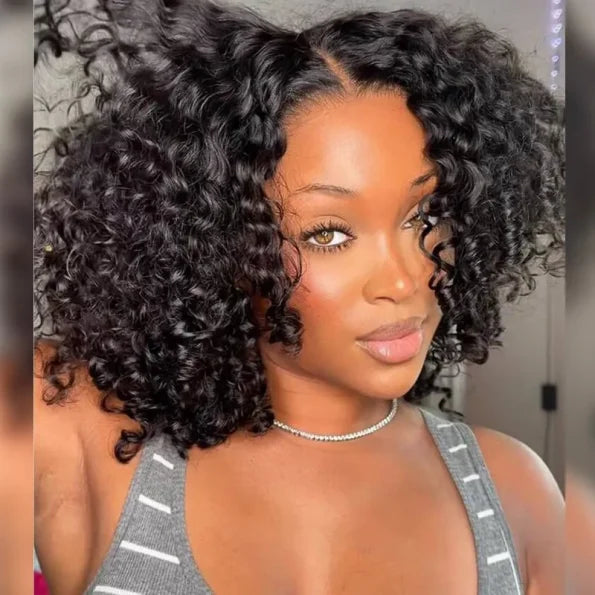 Bouncy Water Short Curly Human Hair Glueless 6×5 Lace Closure Wig Pre Plucked & Bleached Knots