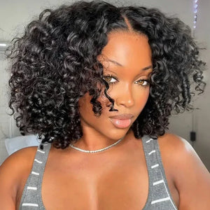 Bouncy Water Short Curly Human Hair Glueless 6×5 Lace Closure Wig Pre Plucked & Bleached Knots