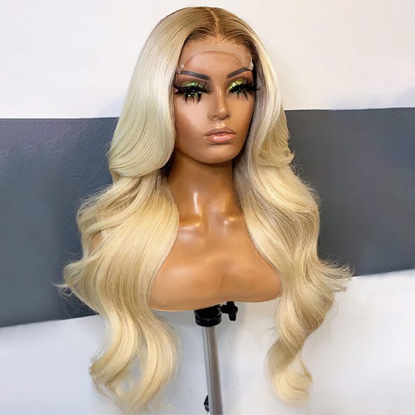 #4/613 Blonde Wig With Brown Roots Straight/Body Wave 13×4 HD Lace Human Hair Wigs