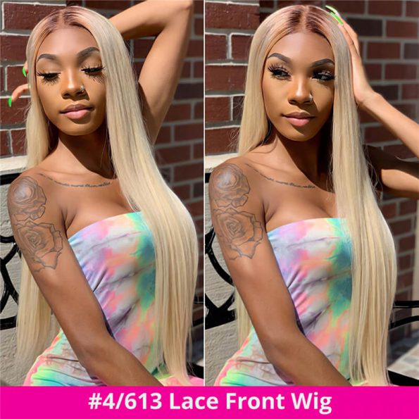 #4/613 Blonde Wig With Brown Roots Straight/Body Wave 13×4 HD Lace Human Hair Wigs