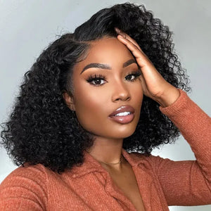 Hot Curly Short Bob Wig Side Part Wear Go Glueless Lace Frontal Wigs 180% Density