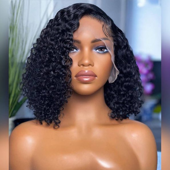 Hot Curly Short Bob Wig Side Part Wear Go Glueless Lace Frontal Wigs 180% Density