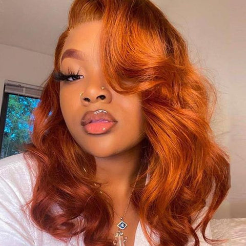 Ginger Orange Color New Body Wave Short 13×4 HD Lace Front Human Hair Wig Beautiful Barrel Curls