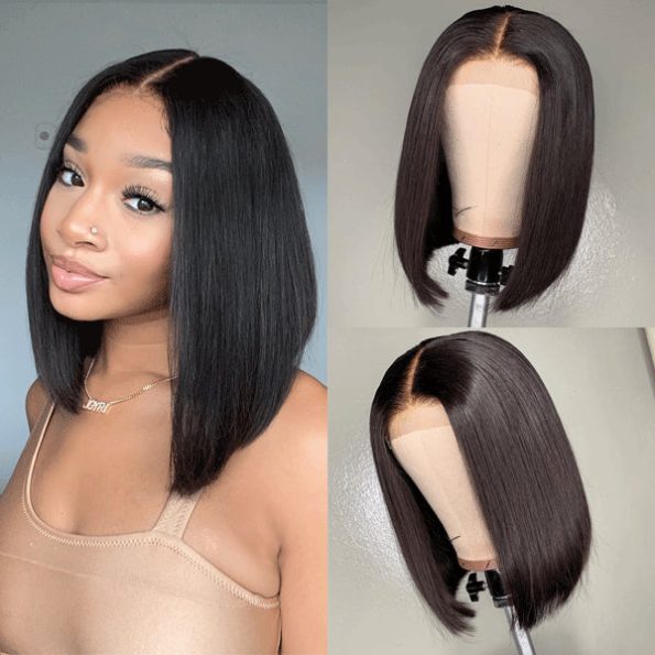 Short Bob Wigs Brazilian Straight 6×5 13×4 HD Lace Frontal Human Hair Wigs 180% Density