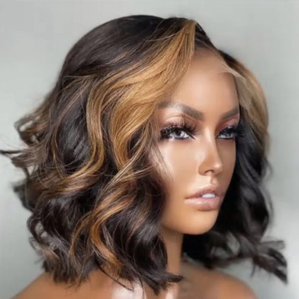 Short Loose Wave Bob Human Hair Wig 6×5 HD Pre-Cut Lace Glueless Blonde Highlight Color Bleached Knots