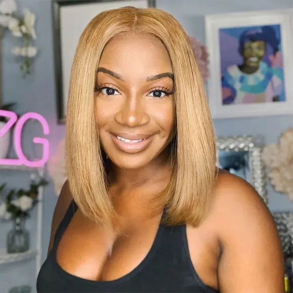 Honey Blonde Bob 6×5 Glueless HD Lace Short Human Hair Wig