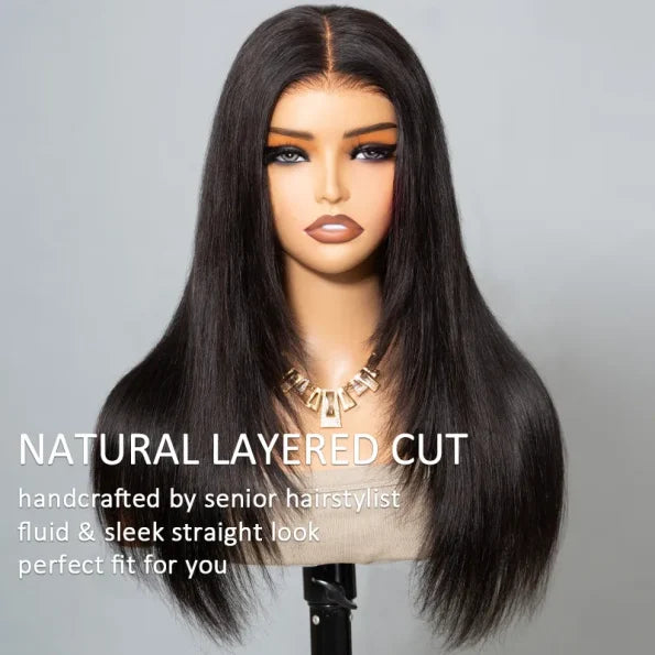 Layered Straight Hair Glueless 6x5 13x4 Lace Front Wigs 100% Human Hair Medium Length Pre Plucked & Bleached