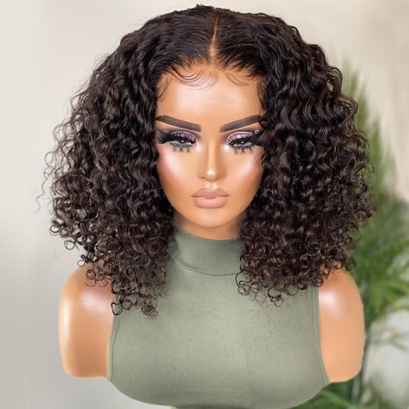 Natural Curly Glueless Wig Short Bouncy Deep Curly 6x5 13x4  HD Lace Wig Pre Bleached & Plucked 180% Density