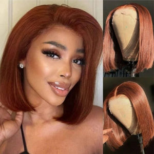 Reddish Brown Short Bob Straight Hair 6×4 Glueless HD Lace Closure Human Hair Wig 180% Density