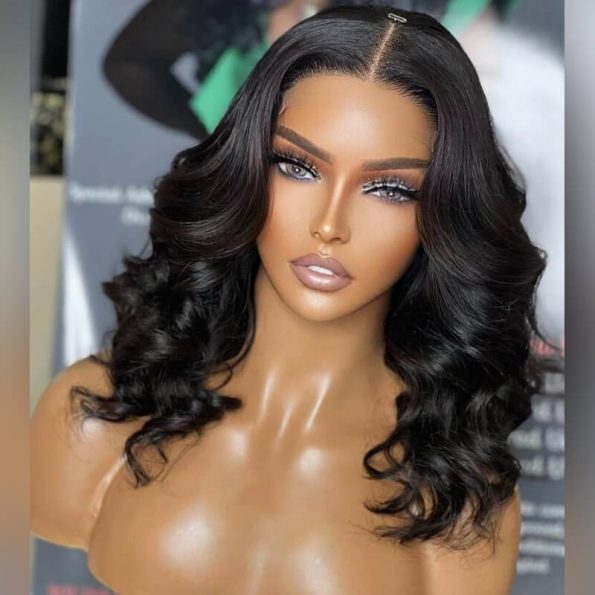 Short Loose Body Wave Wear Go Glueless Human Hair Wig 6×5 HD Lace Natural Black Color