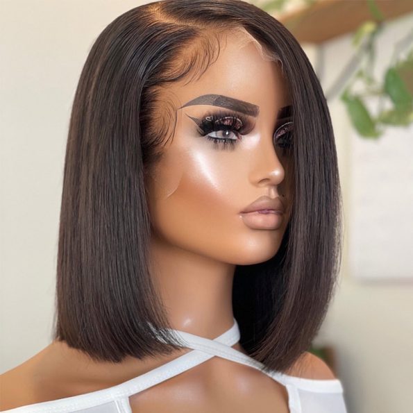 Glueless Side Part Silky Straight Short Bob C Part HD Lace Wig 100% Human Hair 180%