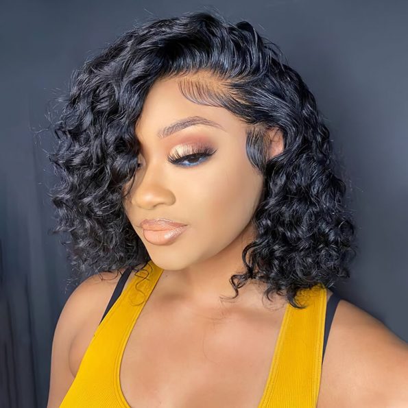 Glueless Water Wave Short Wig 6×5 Wear Go Glueless 13×4 HD Lace Front Wigs 180% Density