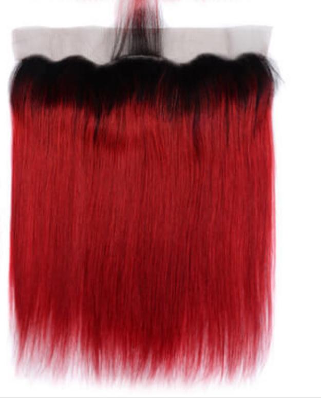 Red Ombre Straight Frontal System - Belle Noir Beauty