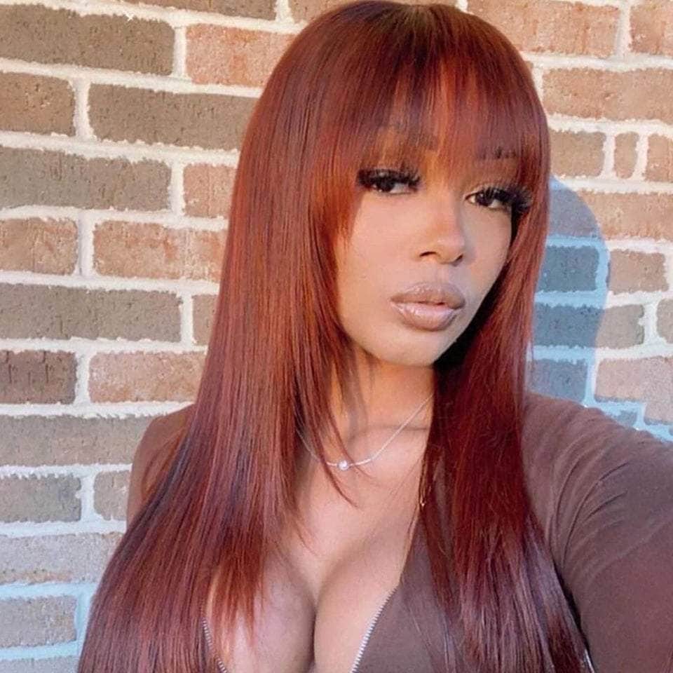 200 Density Dark Ginger 13x4 Lace Frontal with Bangs