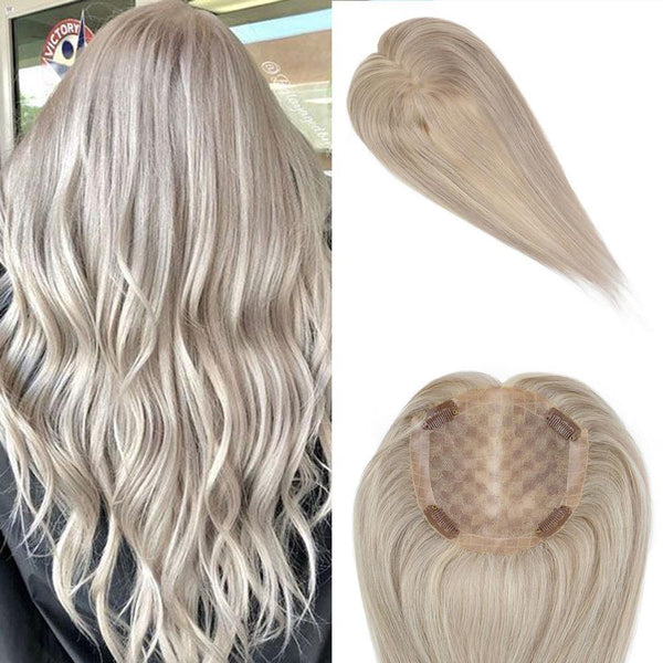 Hair Toppers Women Clip In Mono Topper Human Hair Blonde #18 Highlighted With Blonde #613(#P18/613)