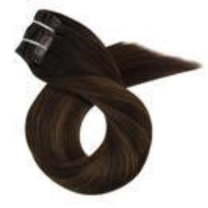 Clip In Human Hair Colour Darkest Brown #2 Fading To Medium Brown #6 Mixed With#2(#2/6/2)