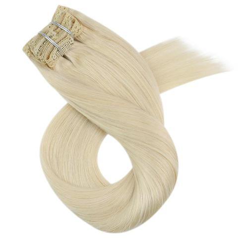 10A Clip In Human Hair  Platinum Blonde #60