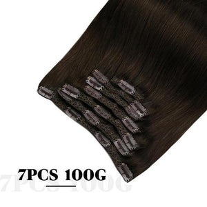  Clip In Darkest Brown #2 Brazilian 10A Human Hair Extension(#2)