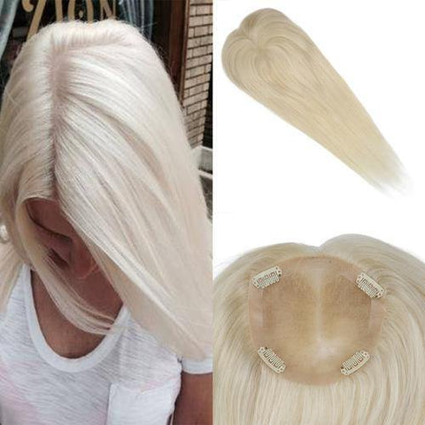 Hair Topper Human Hair Extension Toupee Platinum Blonde #60(#60)